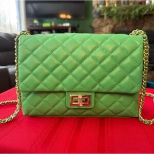 G by Guiliana Black Label Quilted Lamb Leather Crossbody Purse in Green